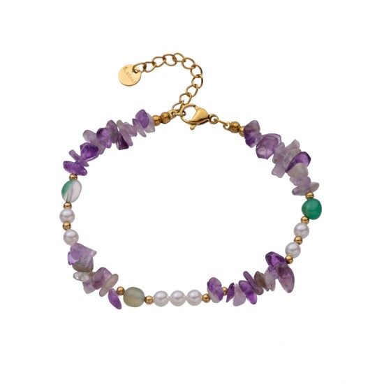 Natural stone bead chain stainless steel bracelet