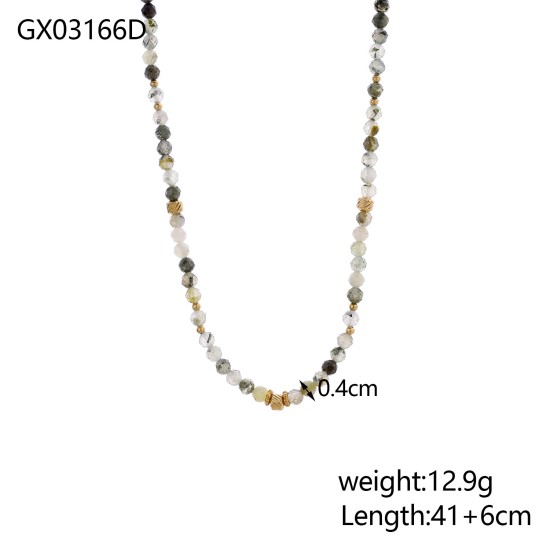 Natural stone bead stainless steel necklace