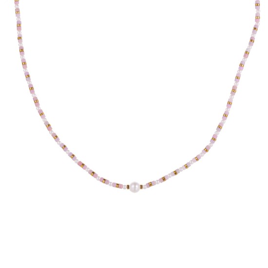 Beaded natural stone stainless steel necklace