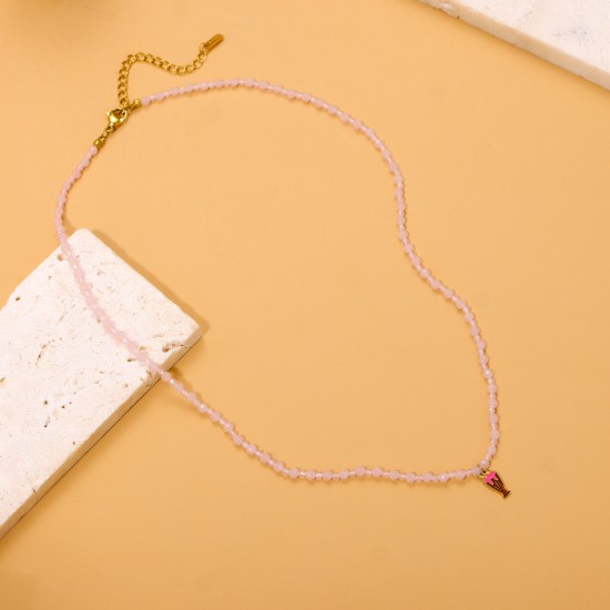 Colorful natural stone stainless steel necklace