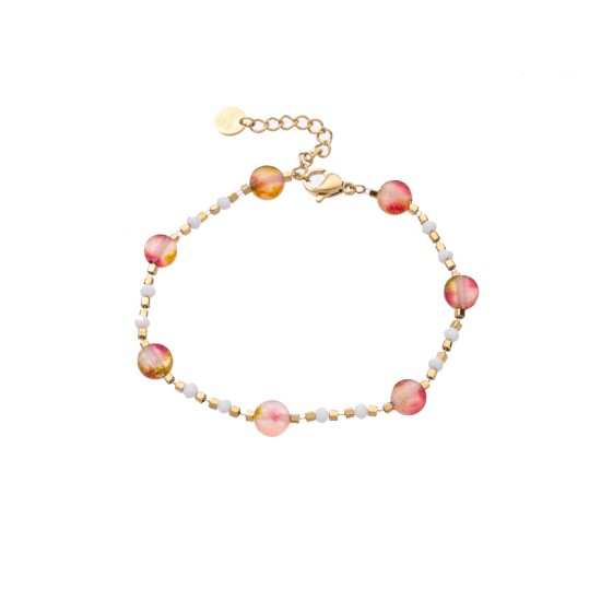 Colored natural stone stainless steel bracelet