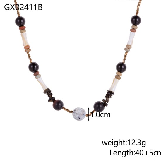 Handmade bead natural stone stainless steel necklace