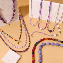 Natural stone bead stainless steel necklace