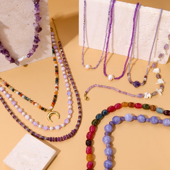 Natural stone bead stainless steel necklace