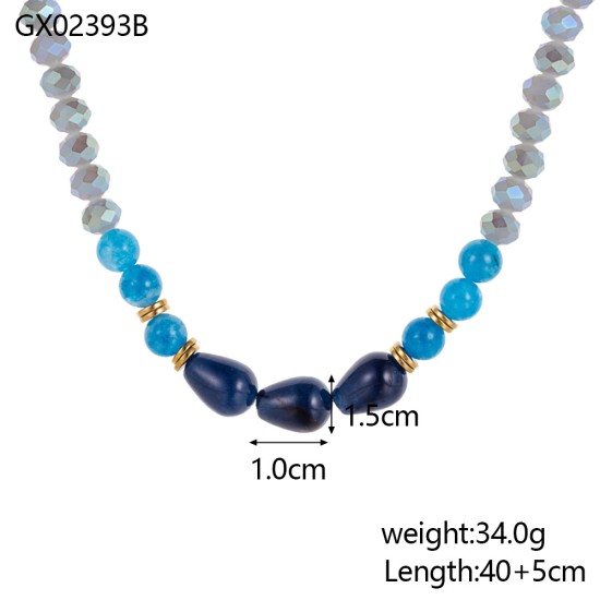 Blue natural stone stainless steel necklace