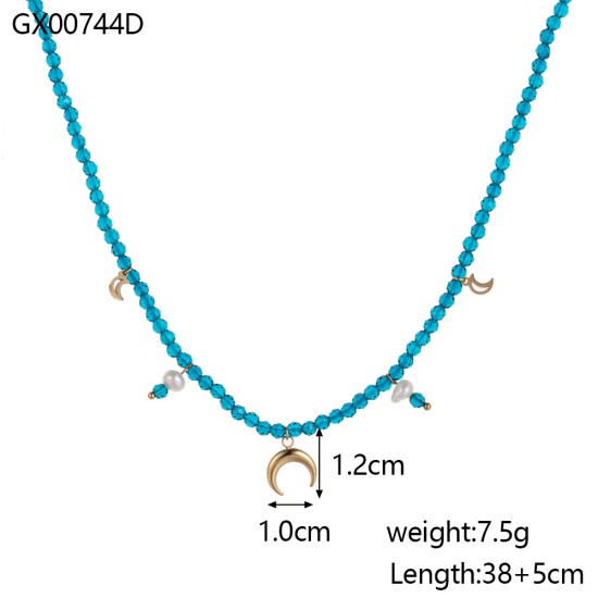 Pine green bead stainless steel necklace