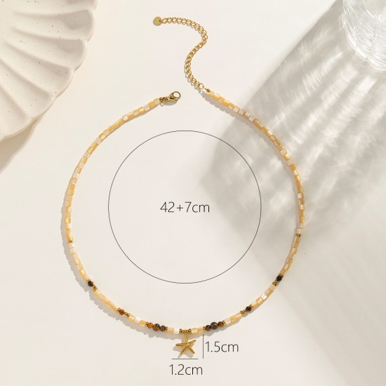 Natural stone pearl stainless steel necklace