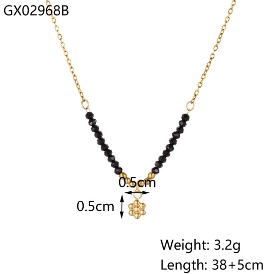 Antique style natural stone stainless steel necklace