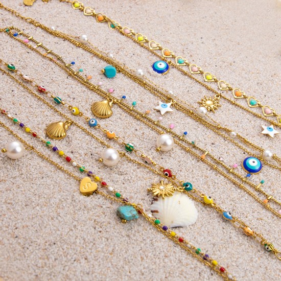 Colorful natural stone pearl necklace