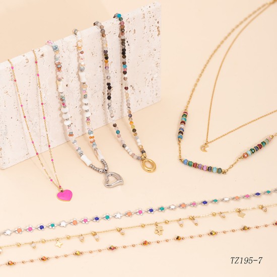 Natural stone pendant stainless steel necklace