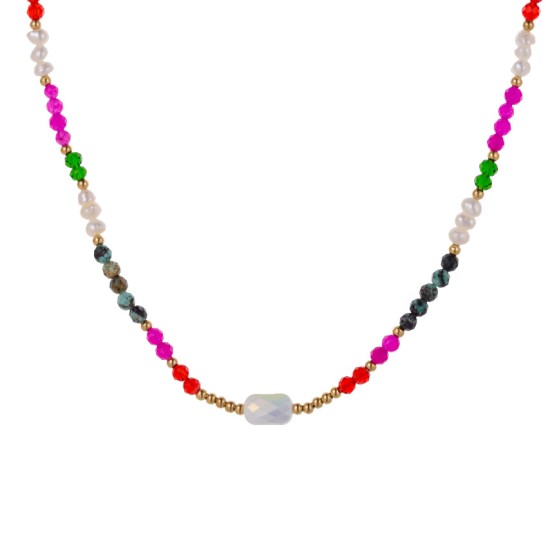 Colorful natural stone pendant necklace