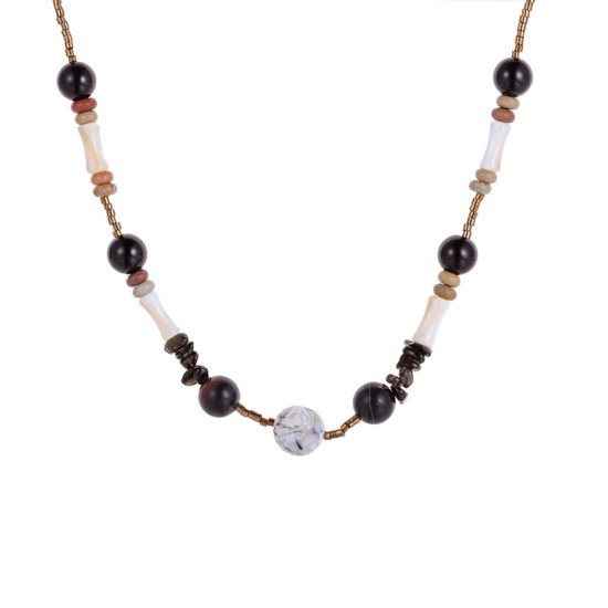 Handmade bead natural stone stainless steel necklace
