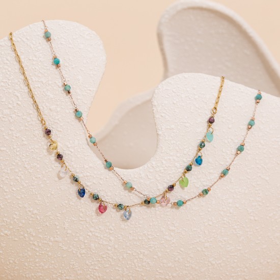 Natural stone pendant stainless steel necklace