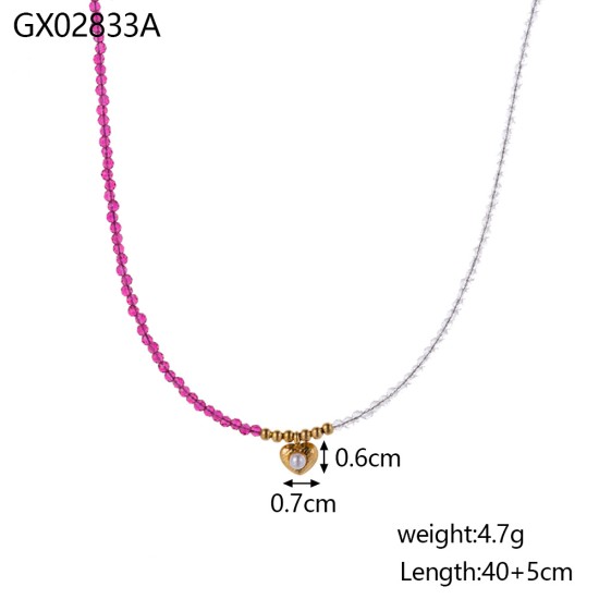 Beaded natural stone stainless steel necklace