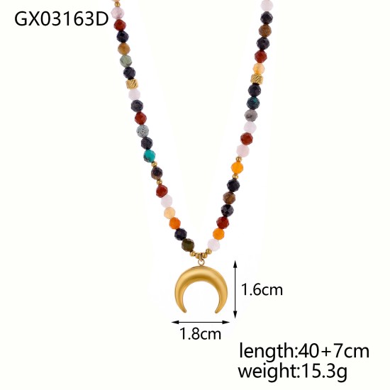 Natural stone bead stainless steel necklace