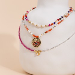 Beaded natural stone stainless steel necklace