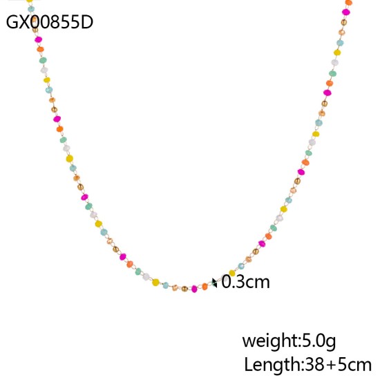 Multi colored rice bead bead bead stainless steel necklace