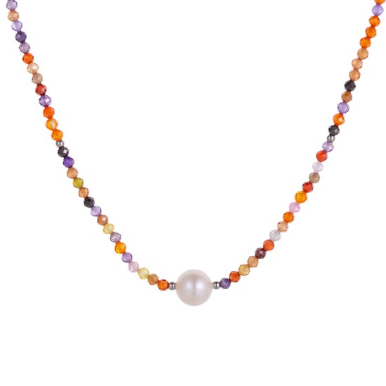 Multi colored rice bead bead bead stainless steel necklace