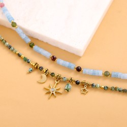 Beaded Stacked Sunflower Stainless Steel Necklace