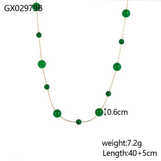 Handmade bead natural stone stainless steel necklace