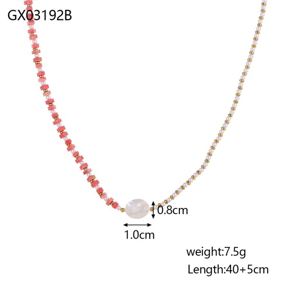 Beaded natural stone stainless steel necklace