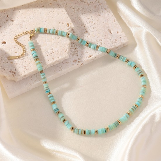 Colorful natural stone stainless steel necklace