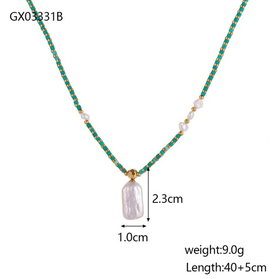 Pine green bead stainless steel necklace