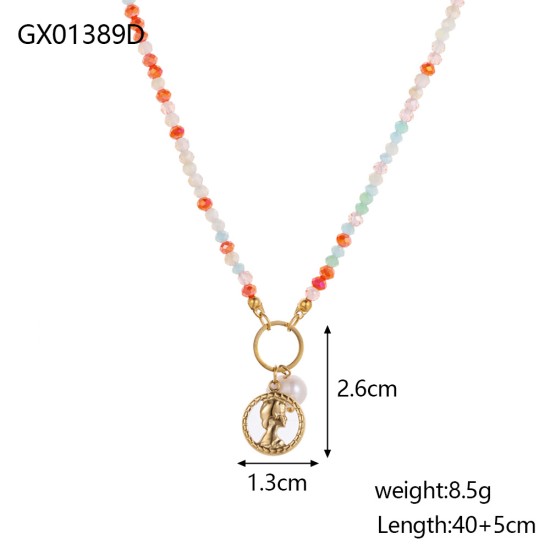 Beaded natural stone stainless steel necklace