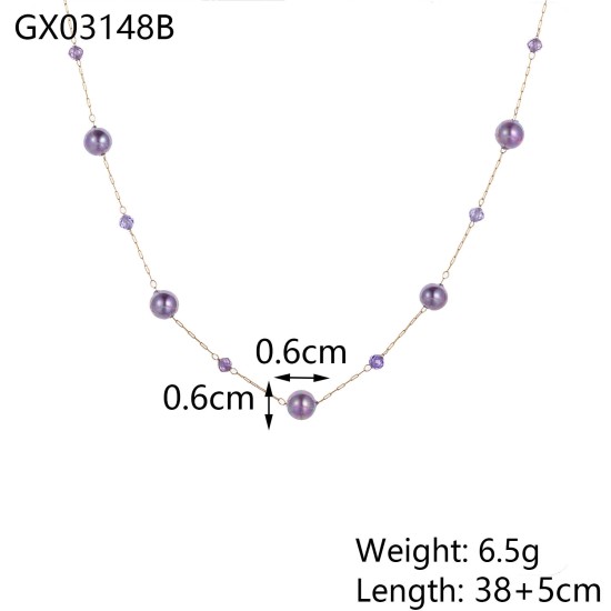 Natural stone pearl stainless steel necklace