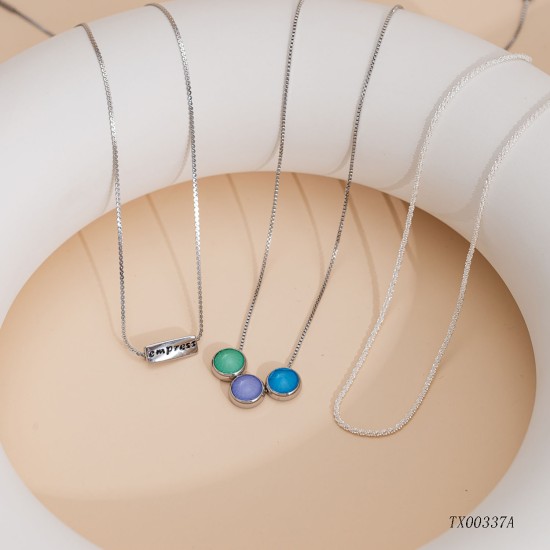 Round zircon colored diamond stainless steel necklace