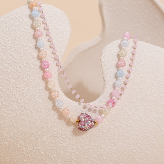 Beaded natural stone stainless steel necklace