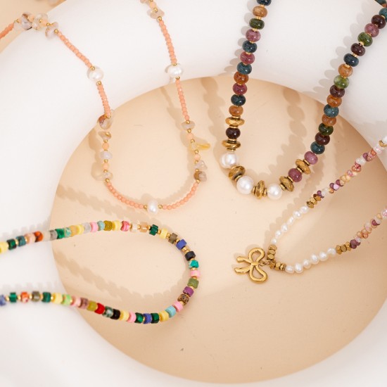 Natural stone pearl stainless steel necklace