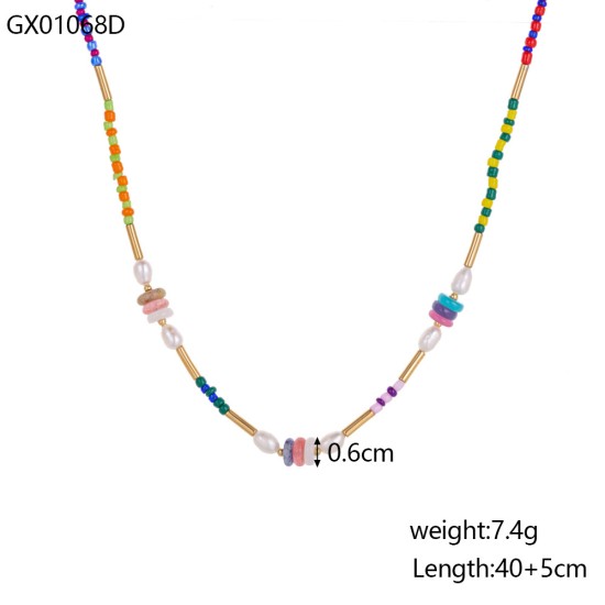  Natural stone handmade stainless steel necklace