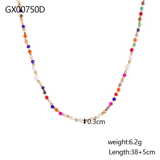 Beaded natural stone stainless steel necklace