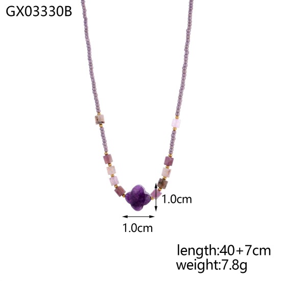 Natural stone bead stainless steel necklace