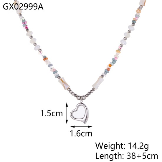 Natural stone pendant stainless steel necklace