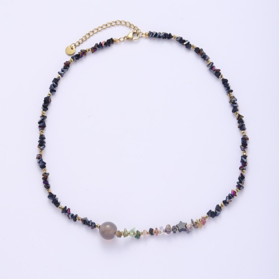 Colorful natural stone stainless steel necklace