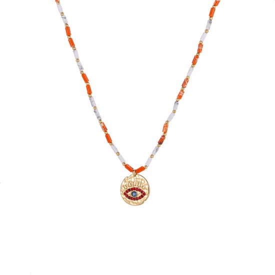 Beaded natural stone stainless steel necklace