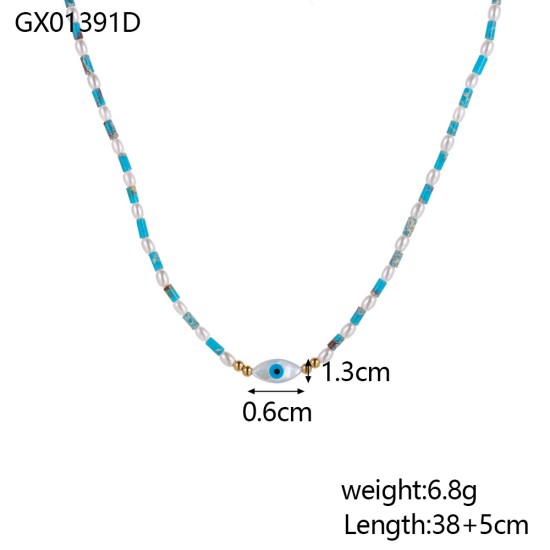 Blue natural stone stainless steel necklace