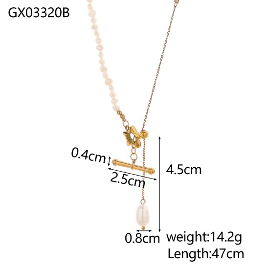 Pearl Natural Stone Stainless Steel Necklace