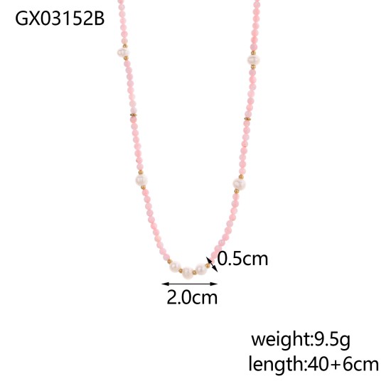 Colorful natural stone stainless steel necklace