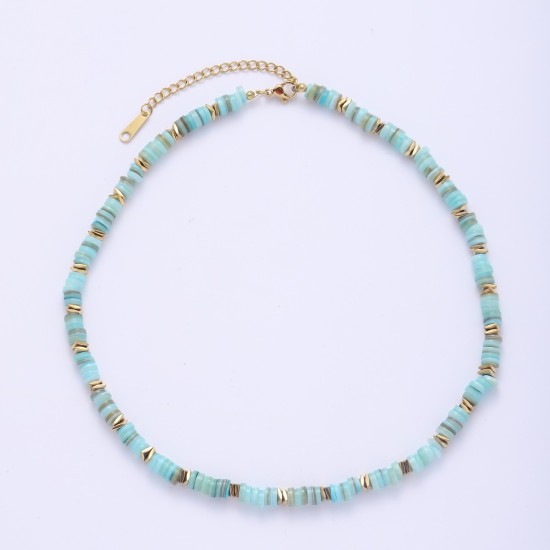 Colorful natural stone stainless steel necklace