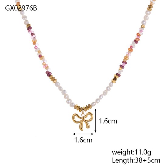 Natural stone pearl stainless steel necklace