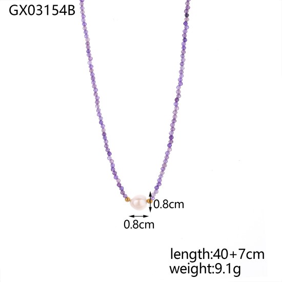 Natural stone bead stainless steel necklace