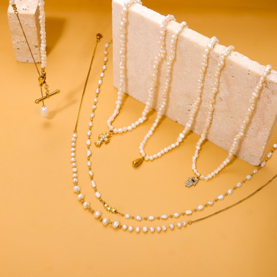 Pearl Natural Stone Stainless Steel Necklace