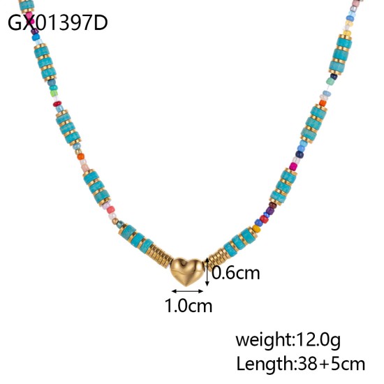 Turquoise bead stainless steel necklace