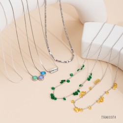 Round zircon colored diamond stainless steel necklace