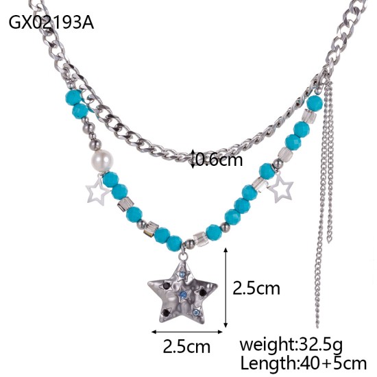 Blue natural stone stainless steel necklace