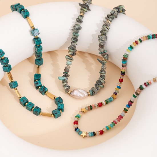 Turquoise bead stainless steel necklace