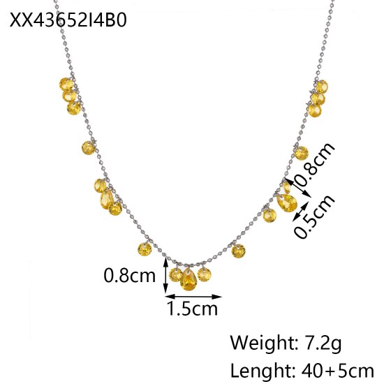 Round zircon colored diamond stainless steel necklace